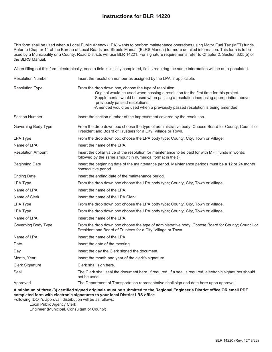 Form BLR14220 Resolution for Maintenance Under the Illinois Highway Code - Illinois, Page 2