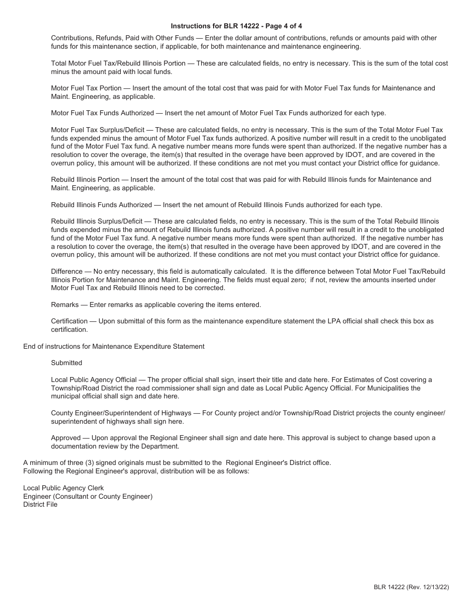 Form BLR14222 Local Public Agency General Maintenance - Estimate of Maintenance Costs - Illinois, Page 5