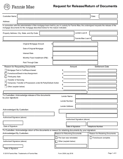 Form 2009 Request for Release/Return of Documents