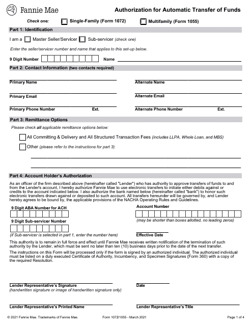 Form 1072 (1055)  Printable Pdf