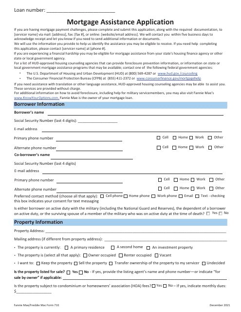 Form 710 Mortgage Assistance Application