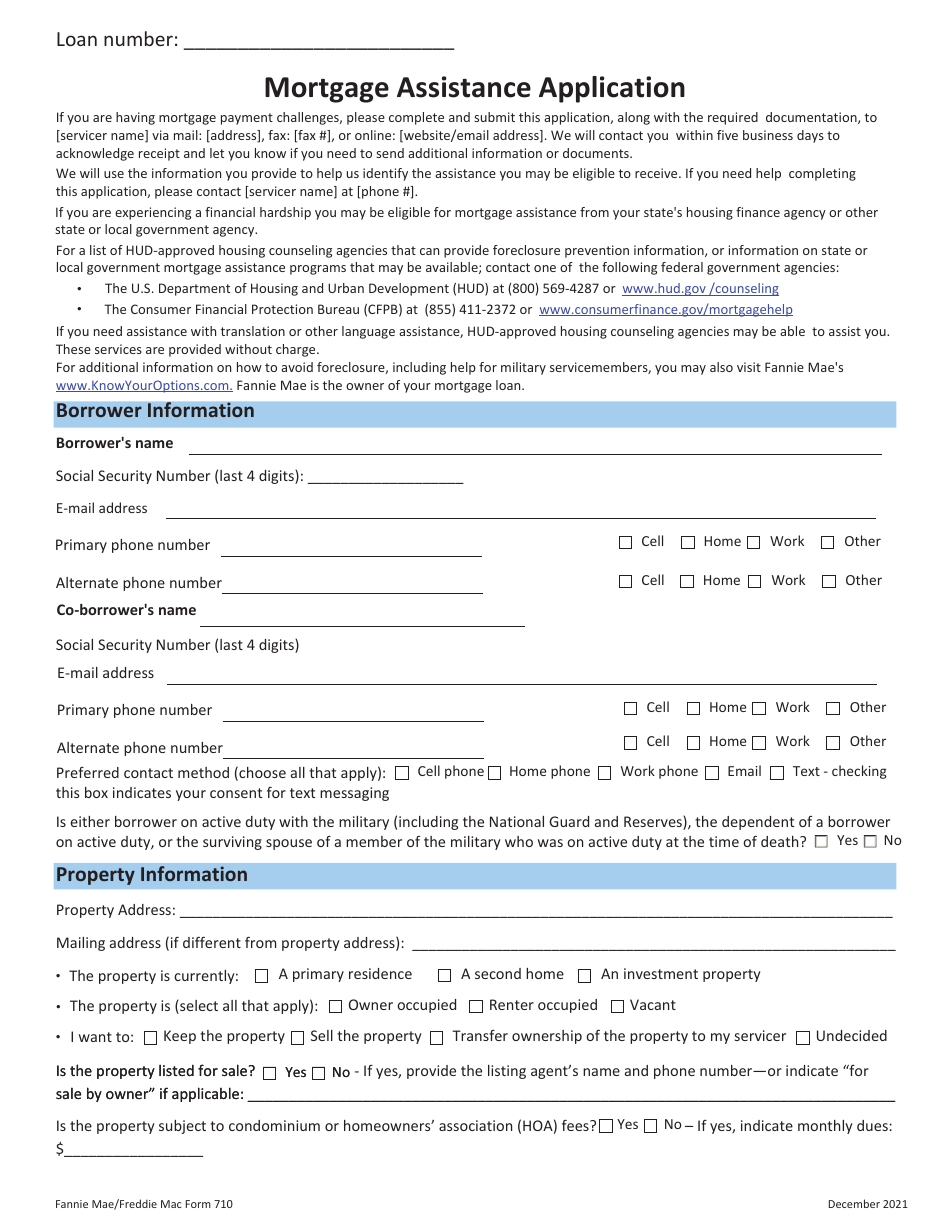 Form 710 Mortgage Assistance Application, Page 1