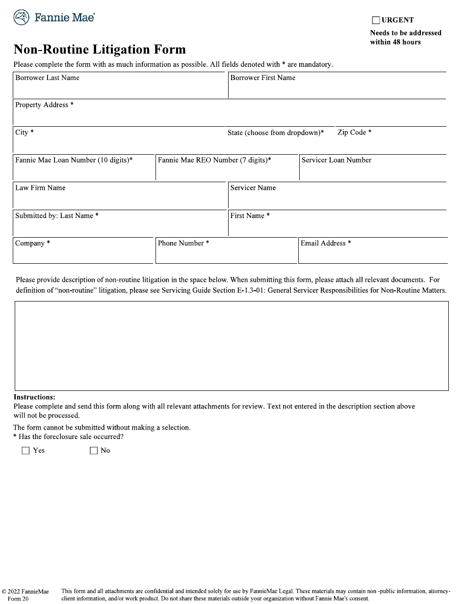 Form 20 Non-routine Litigation Form, Page 1