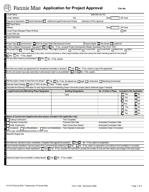 Form 1026 Application for Project Approval