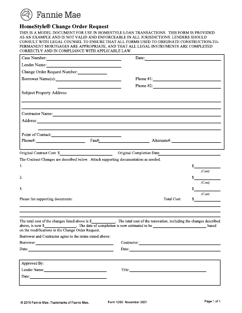 Form 1200 Homestyle Change Order Request