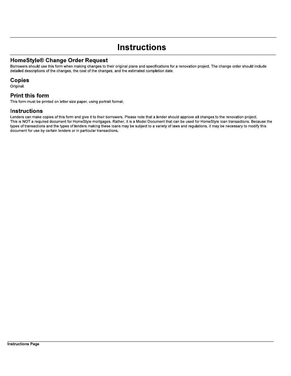 Form 1200 Homestyle Change Order Request, Page 2