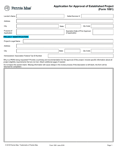 Form 1091 Application for Approval of Established Project