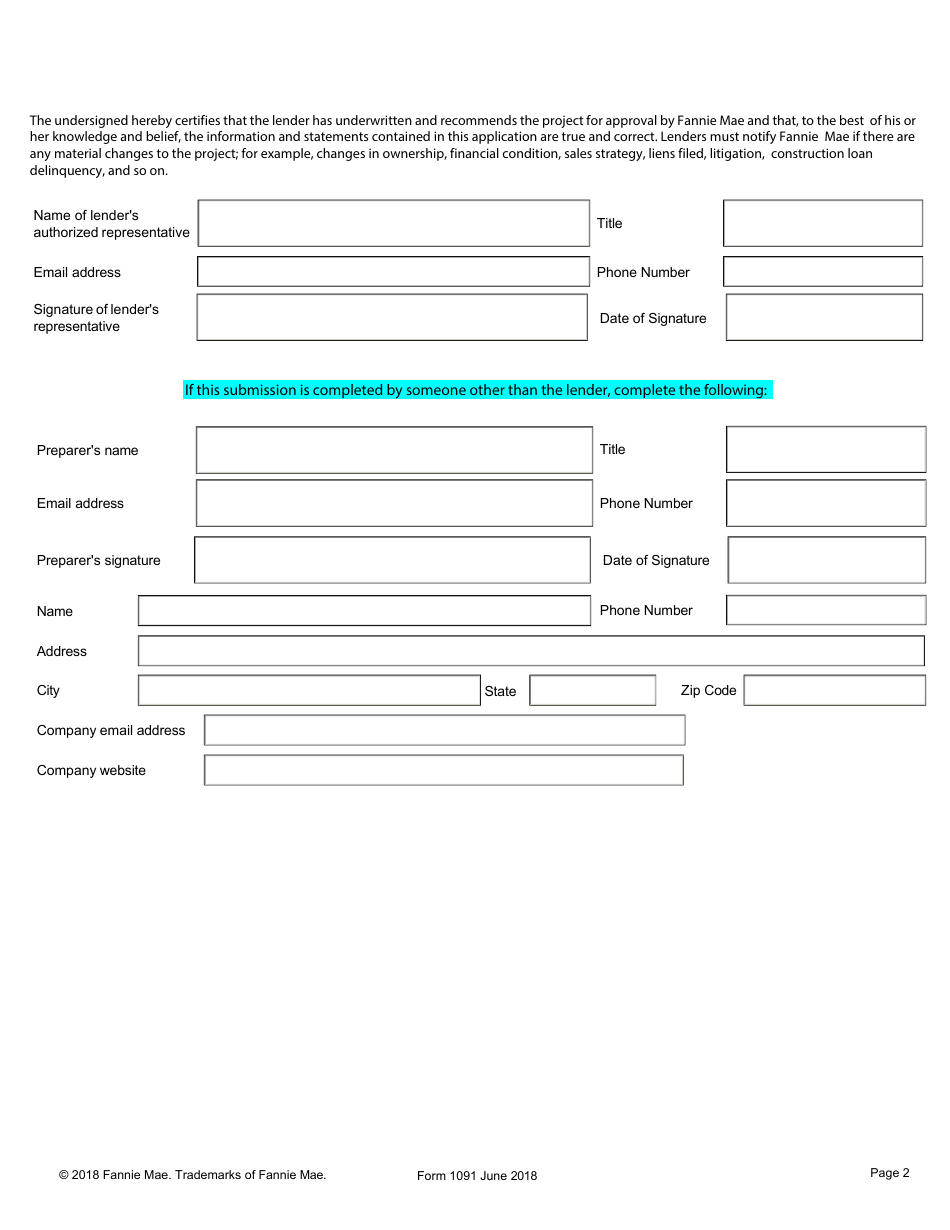 Form 1091 Application for Approval of Established Project, Page 2