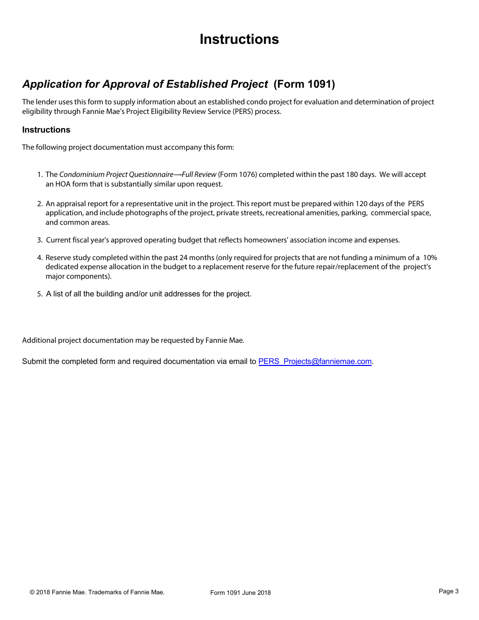 Form 1091 Application for Approval of Established Project, Page 3