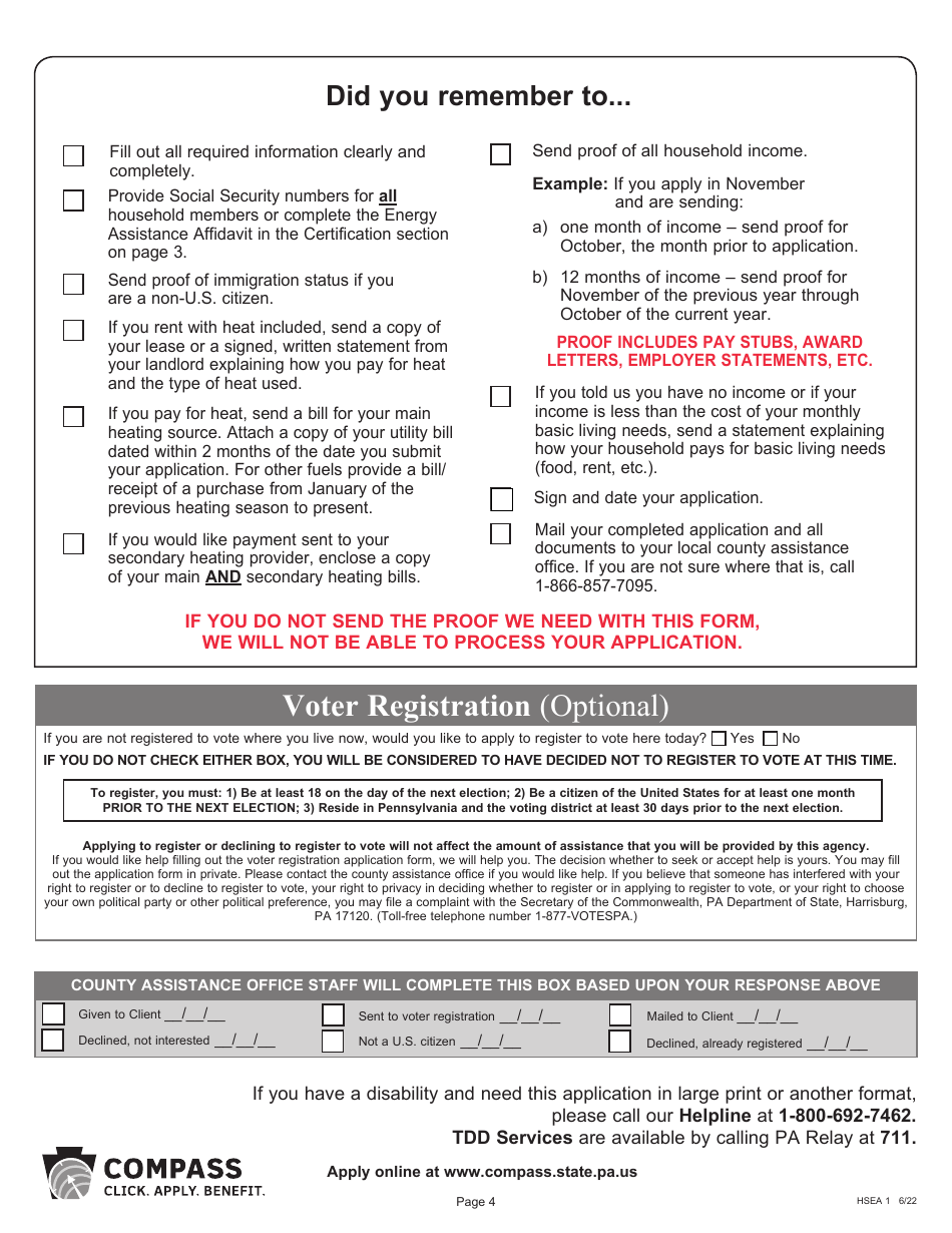 Form Hsea1 Download Fillable Pdf Or Fill Online Application For The Low Income Home Energy 1352