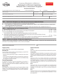 Document preview: Form 1310A Statement of Person Claiming Refund Due a Deceased Taxpayer - Alabama