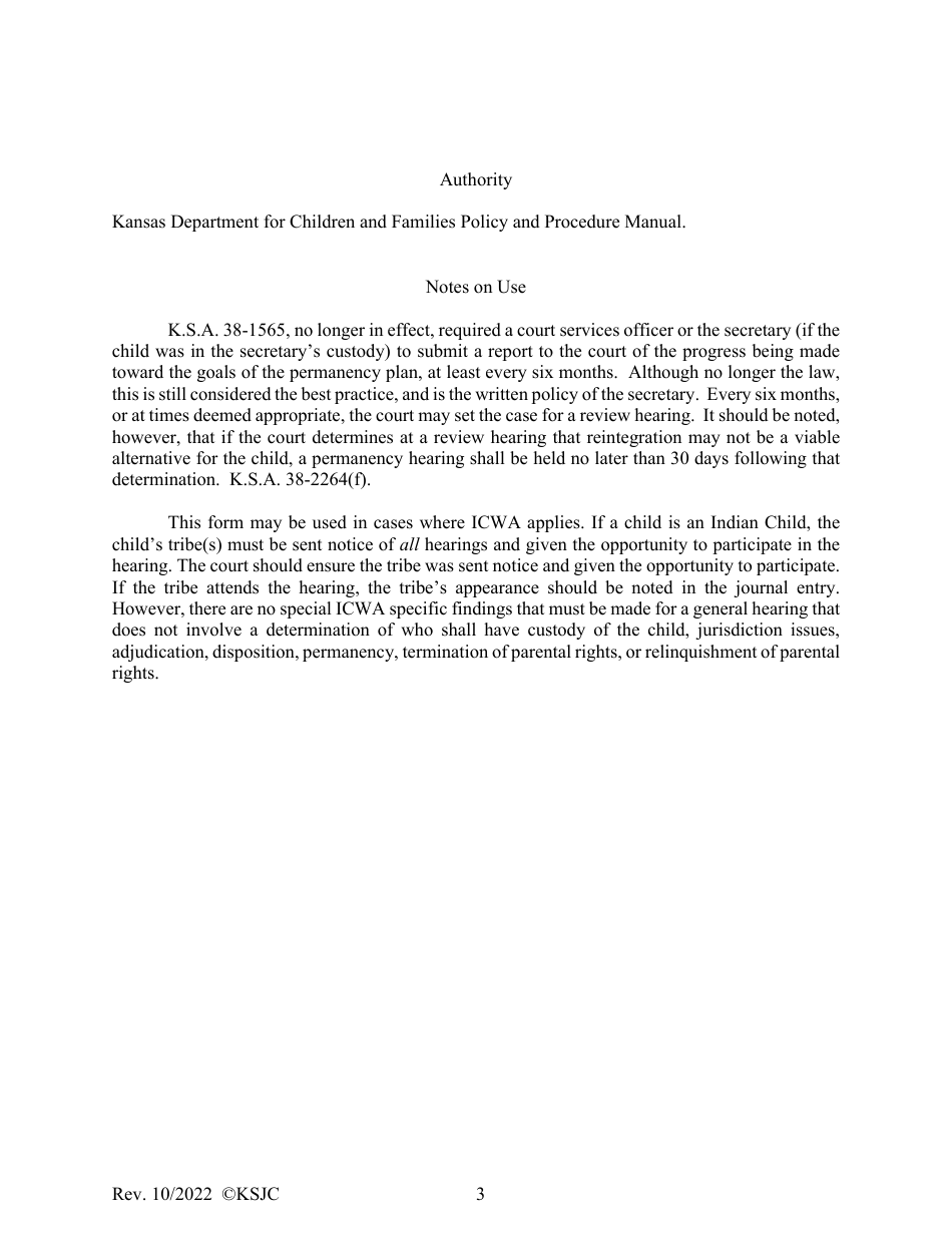 Form 167 Journal Entry of Review Hearing - Kansas, Page 3