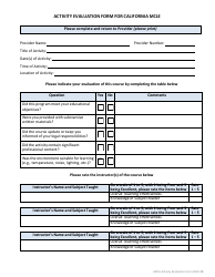 Document preview: Activity Evaluation Form for California Mcle - California