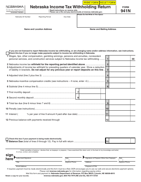 Form 941N  Printable Pdf