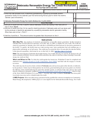 Document preview: Form 3800N Worksheet E Nebraska Renewable Energy Tax Credit Worksheet for Tax Year 2013 and After - Nebraska