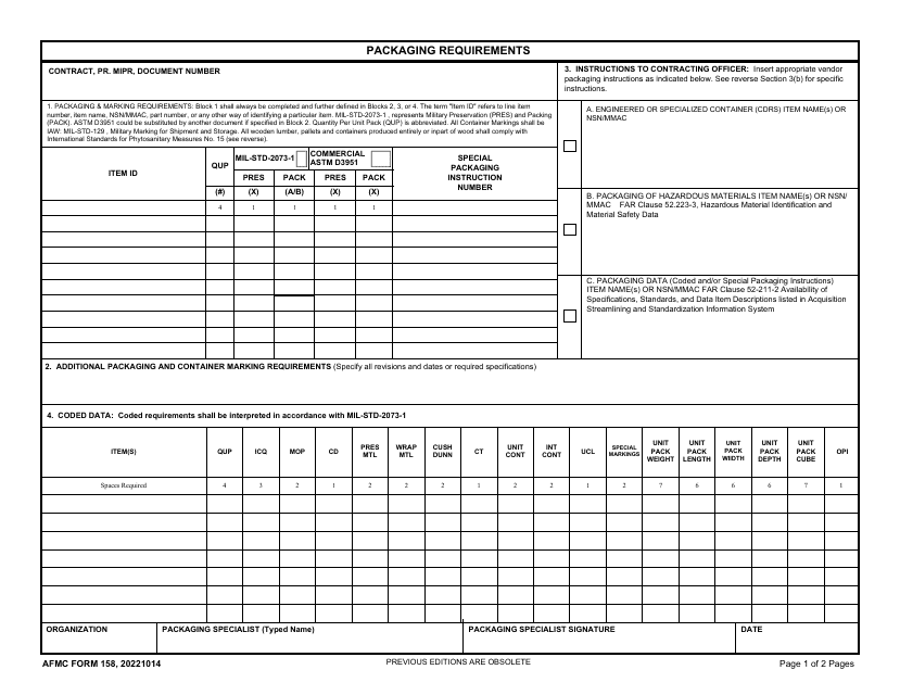 AFMC Form 158  Printable Pdf