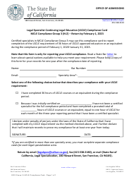 Document preview: Legal Specialist Continuing Legal Education (Lscle) Compliance Card - Mcle Compliance Group 3 (N-Z) - California