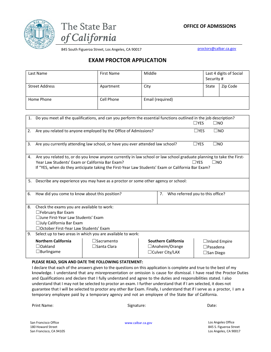 Exam Proctor Application - California, Page 1