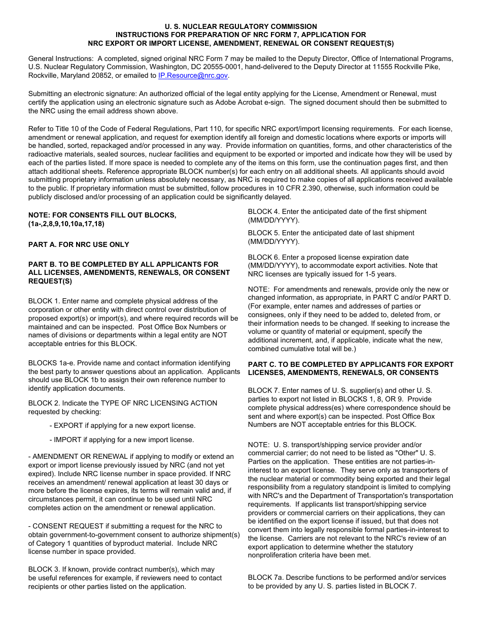 NRC Form 7 Application for NRC Export or Import License, Amendment, Renewal, or Consent Request(S), Page 4