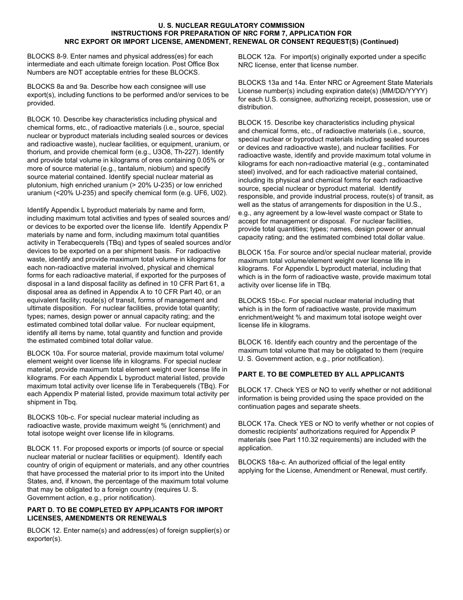 NRC Form 7 Application for NRC Export or Import License, Amendment, Renewal, or Consent Request(S), Page 5