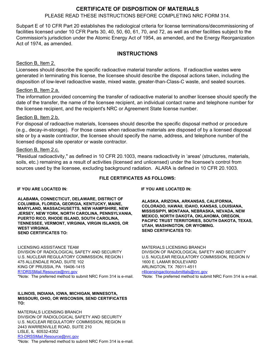 NRC Form 314 Certificate of Disposition of Materials, Page 2
