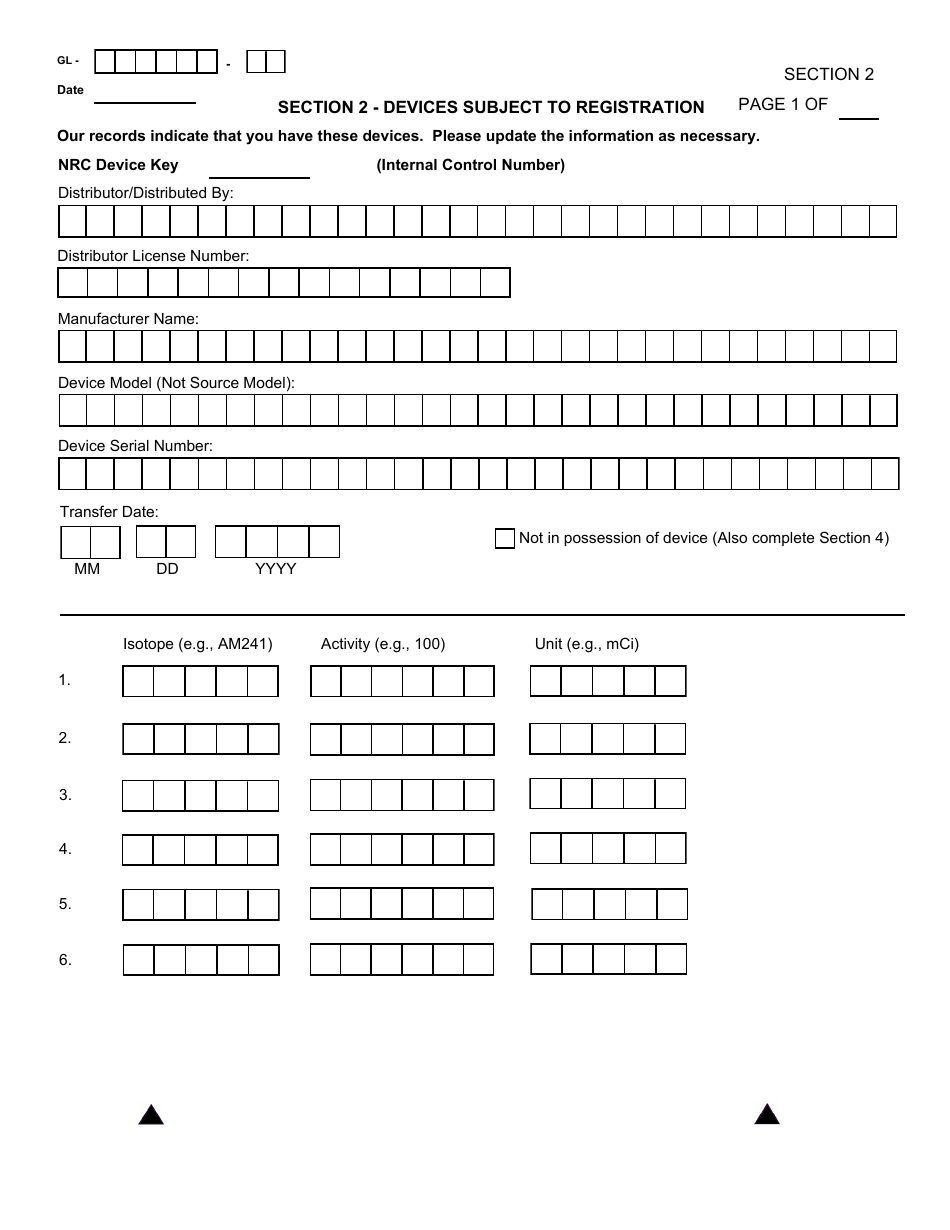 NRC Form 664 General Licensee Registration, Page 6