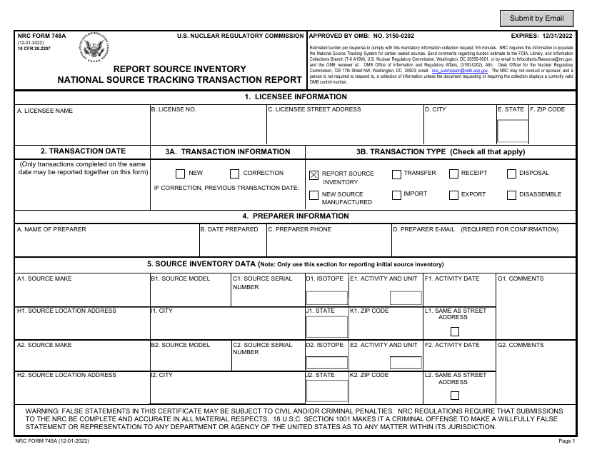NRC Form 748A  Printable Pdf
