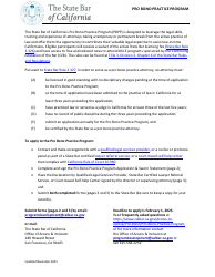 Document preview: Application and Sworn Statement - Pro Bono Practice Program - California