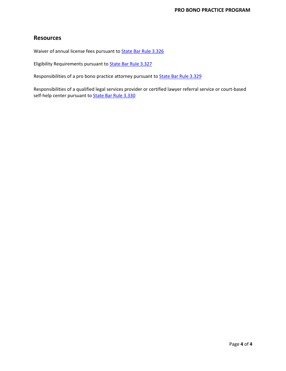 Application and Sworn Statement - Pro Bono Practice Program - California, Page 4