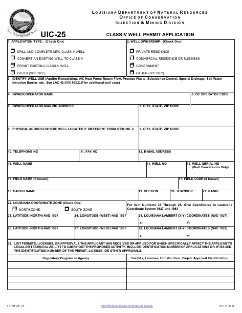 Form UIC-25 Class-V Well Permit Application - Louisiana