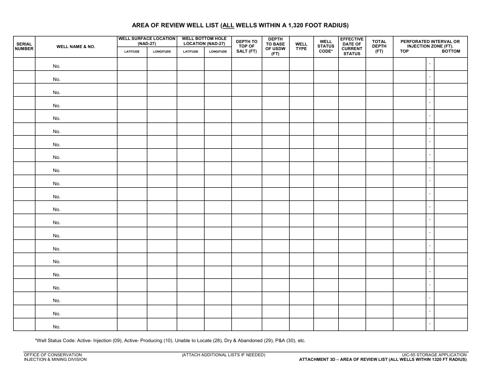 Form UIC-55 Class V Storage Well Application - Louisiana, Page 5