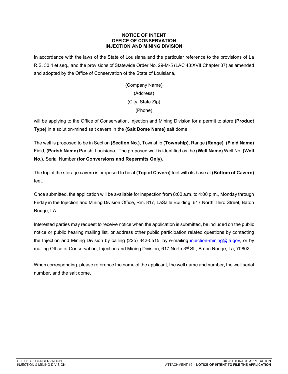 Form UIC-55 Class V Storage Well Application - Louisiana, Page 9