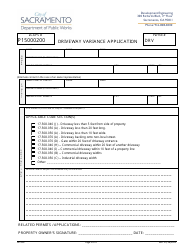 Document preview: Form DE-310 Driveway Variance Application - Ctiy of Sacramento, California