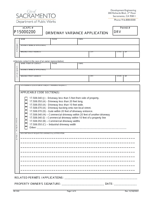 Form DE-310  Printable Pdf