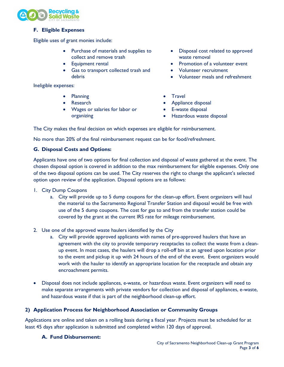 City of Sacramento Neighborhood Clean-Up Grant Program Application - City of Sacramento, California, Page 3