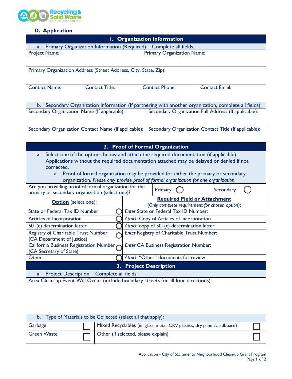City of Sacramento Neighborhood Clean-Up Grant Program Application - City of Sacramento, California, Page 7
