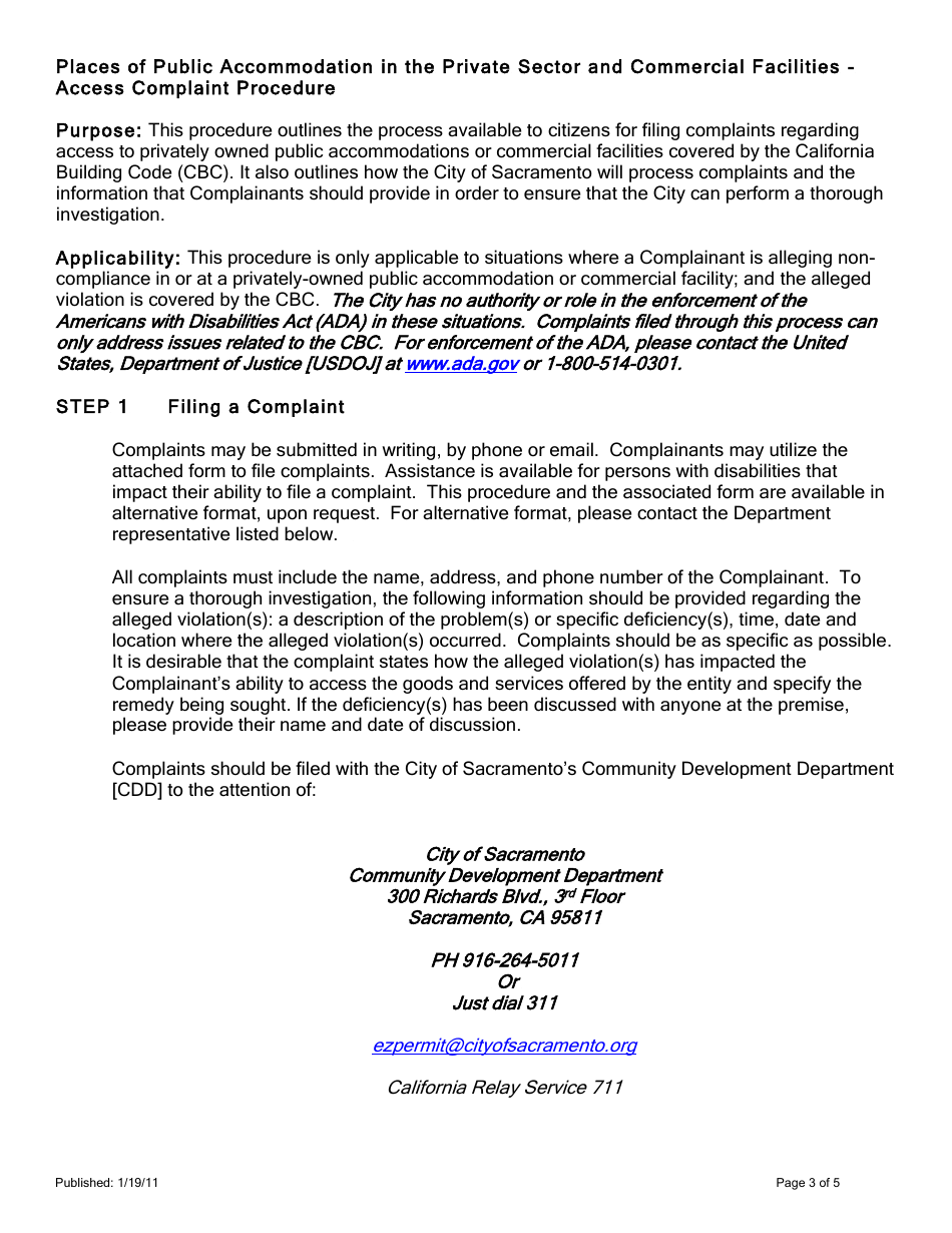 Places of Public Access Complaint Form - City of Sacramento, California, Page 3
