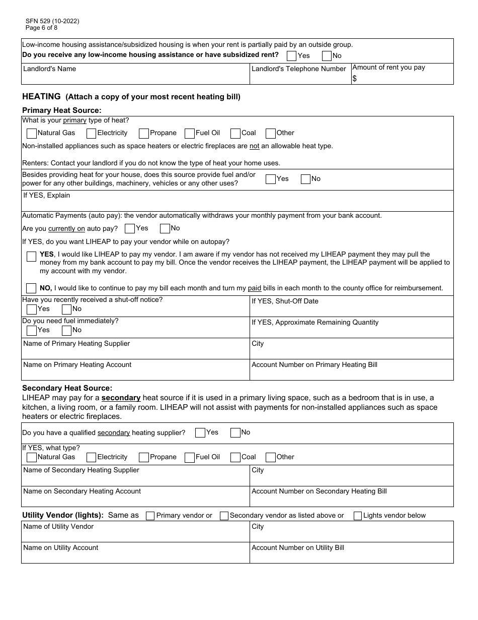 Form SFN529 Application: Low Income Home Energy Assistance Program (Liheap) - North Dakota, Page 6