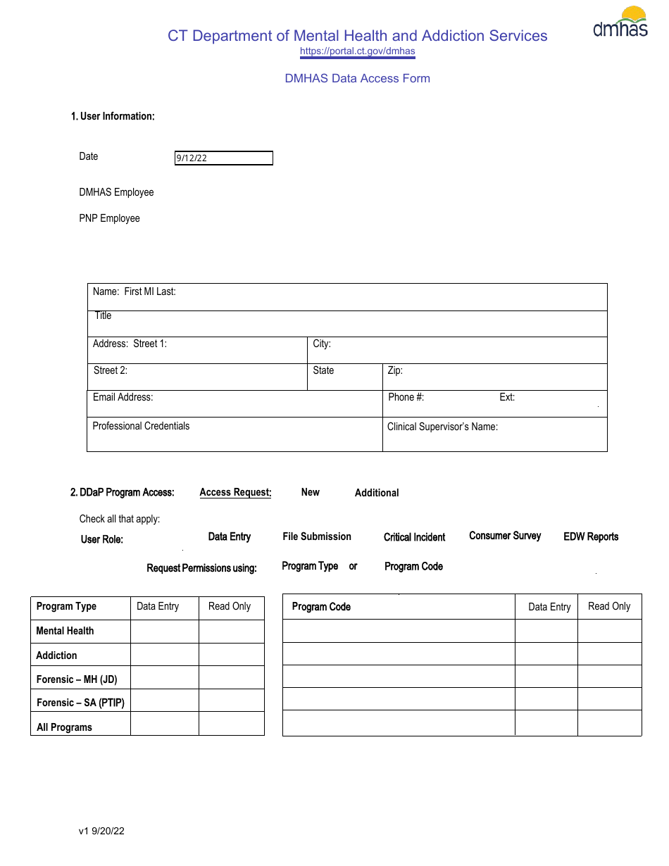 Dmhas Data Access Form - Connecticut, Page 1