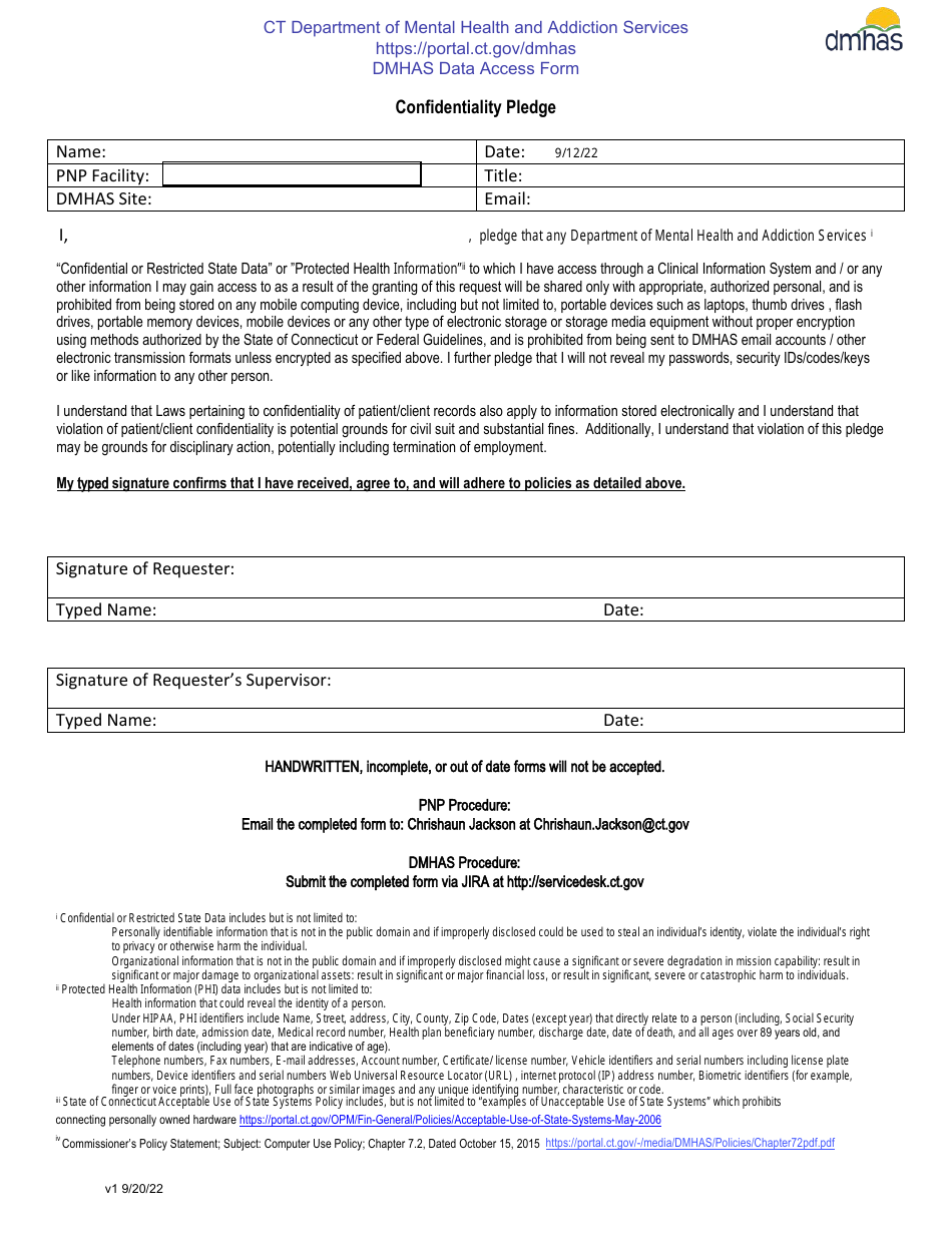 Dmhas Data Access Form - Connecticut, Page 3