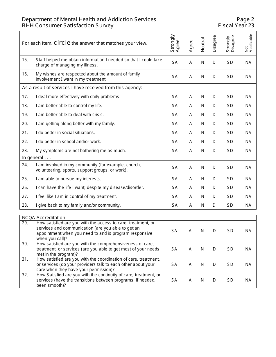 Behavioral Health Home Consumer Satisfaction Survey - Connecticut, Page 2