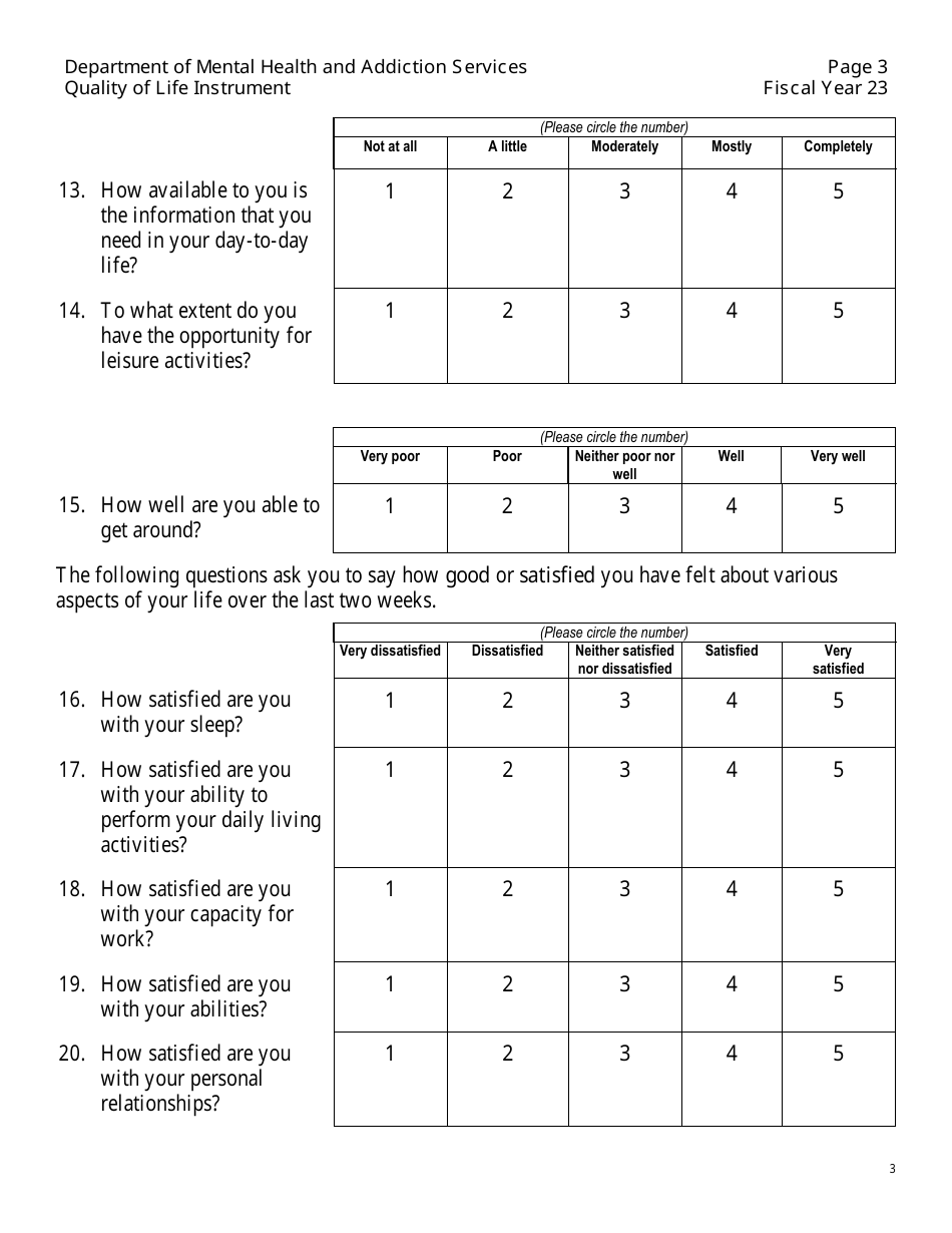 Quality of Life Instrument - Connecticut, Page 3