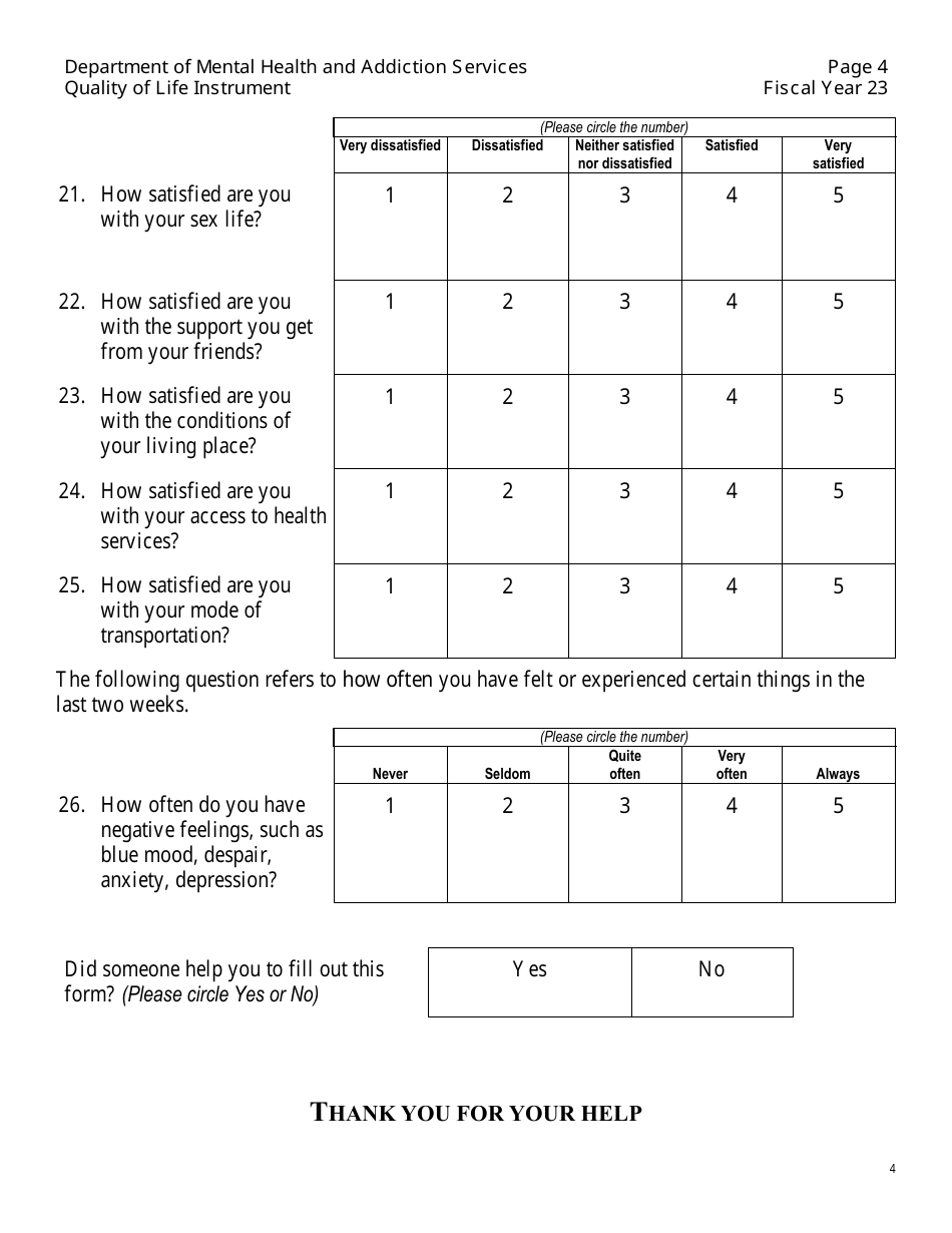 Quality of Life Instrument - Connecticut, Page 4