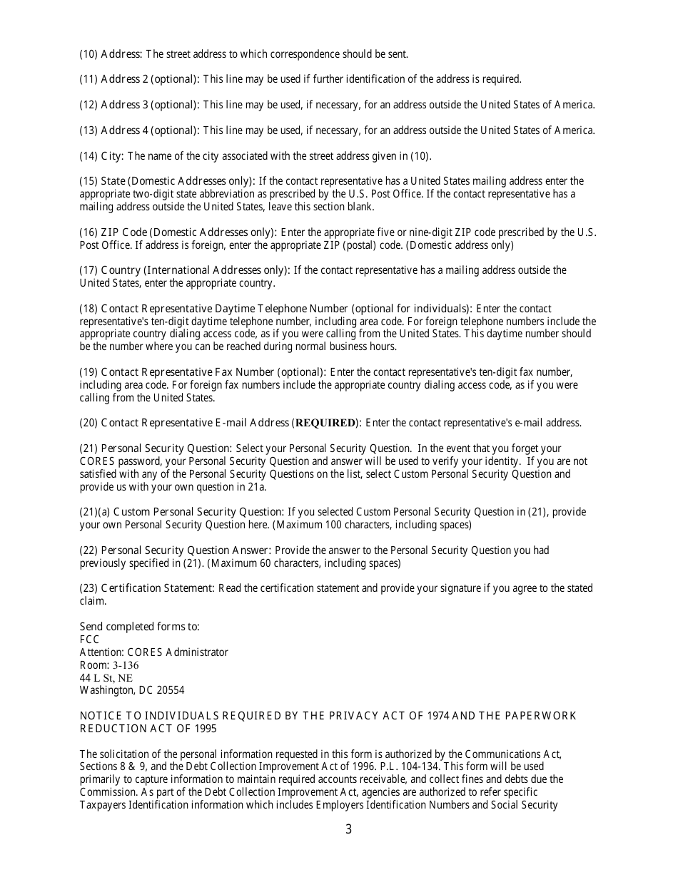 FCC Form 160 Cores Registration Form, Page 3