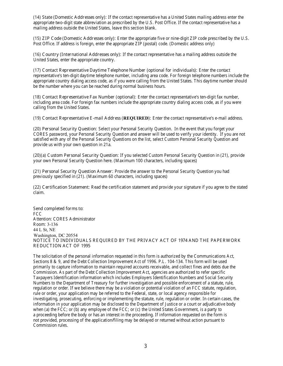 FCC Form 161 Cores Update / Change Form, Page 3