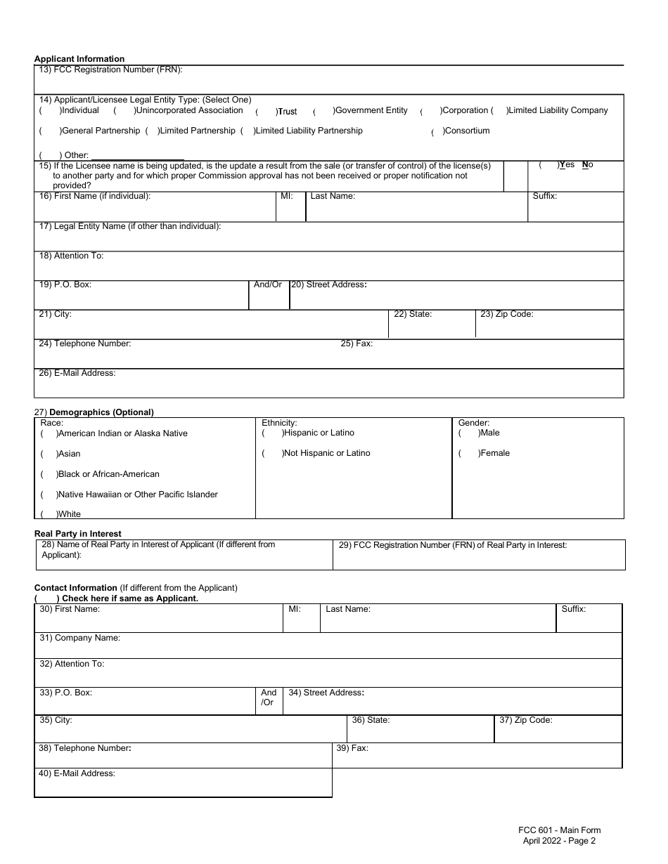 FCC Form 601 Application for Wireless Telecommunications Bureau Radio Service Authorization - Main Form, Page 23