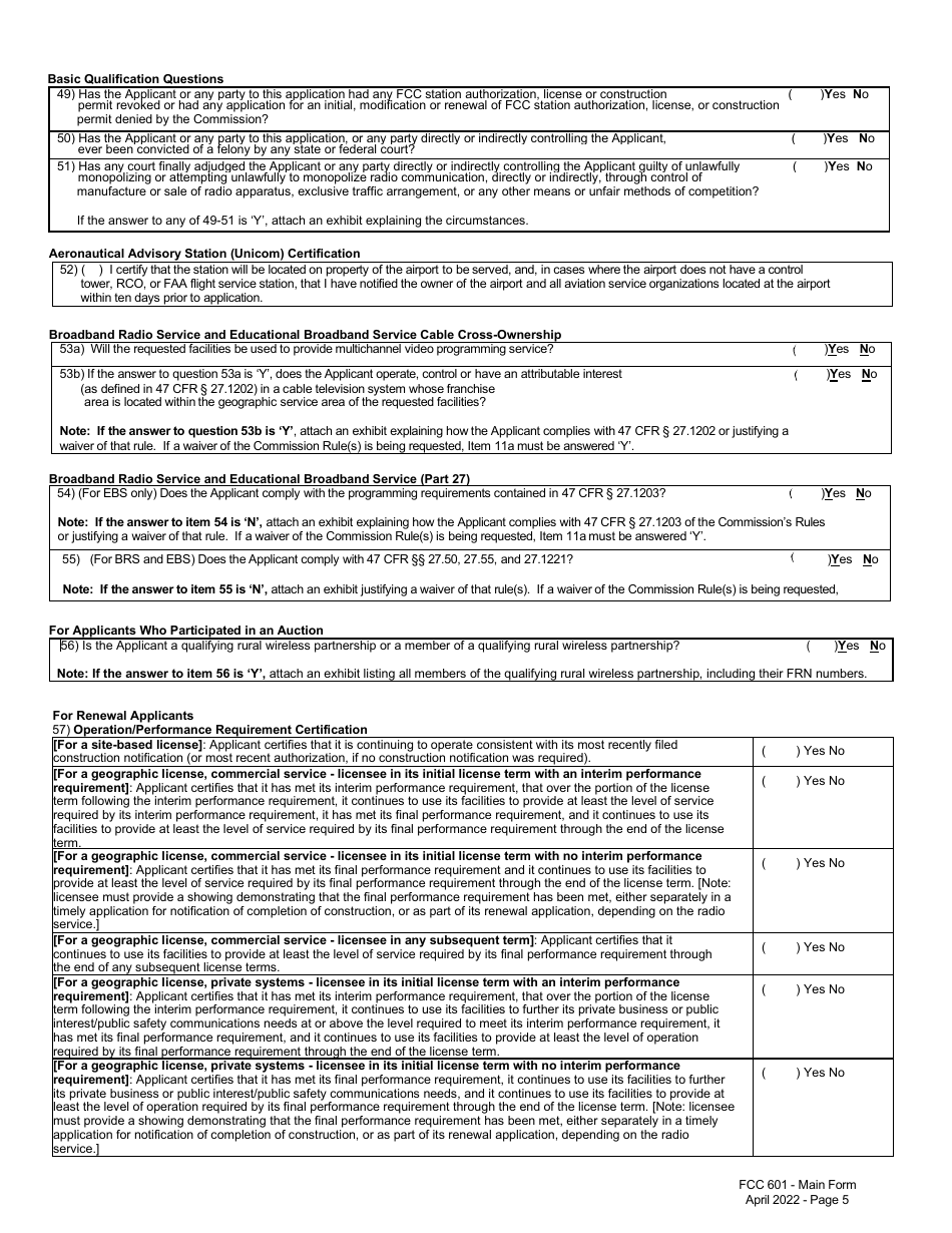 FCC Form 601 Application for Wireless Telecommunications Bureau Radio Service Authorization - Main Form, Page 26