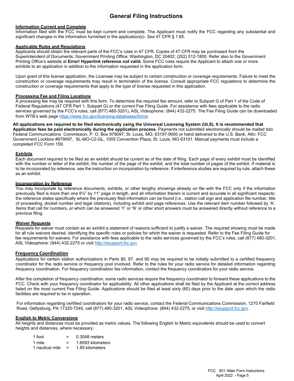 FCC Form 601 Application for Wireless Telecommunications Bureau Radio Service Authorization - Main Form, Page 5