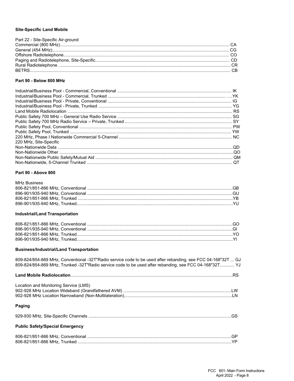 FCC Form 601 Application for Wireless Telecommunications Bureau Radio Service Authorization - Main Form, Page 8