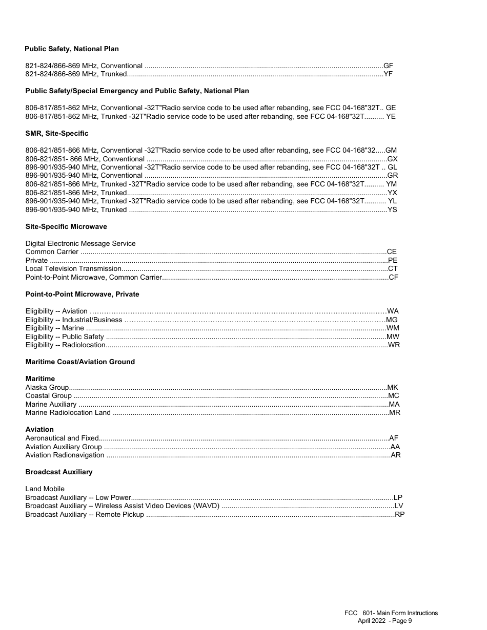 FCC Form 601 Application for Wireless Telecommunications Bureau Radio Service Authorization - Main Form, Page 9